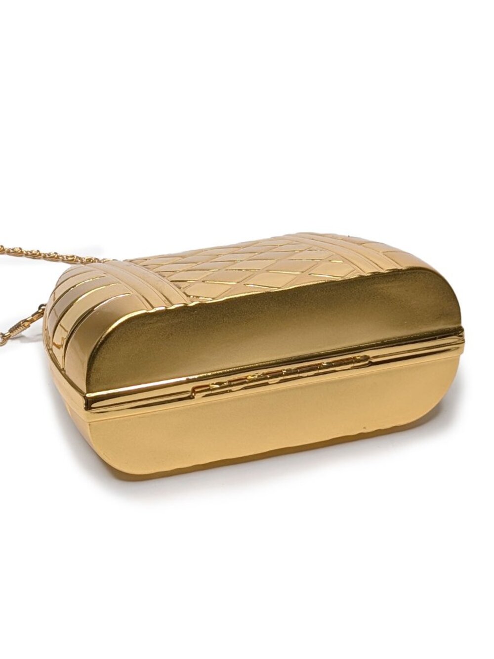 Vintage Gold Hard Shell Rhinestone Evening Bag Metal Box Clutch Crossbody Purse - Picture 13 of 14